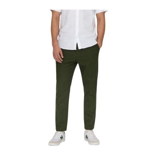 Linnen en katoenen crop broek Only & Sons , Green , Heren