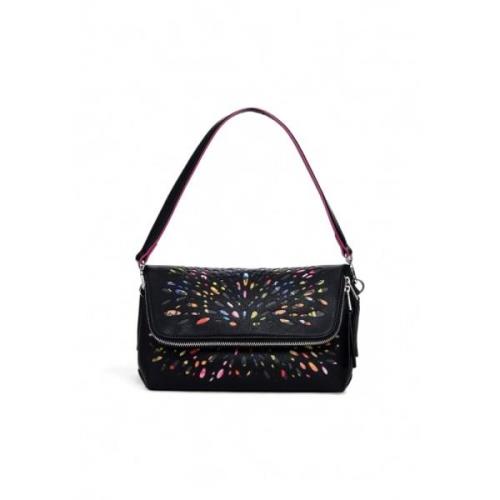 Zwarte Print Handtas met Schouderband Desigual , Black , Dames