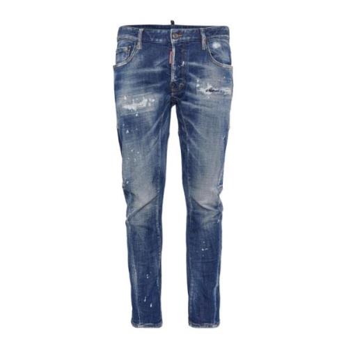 Blauwe Distressed Skinny Jeans Dsquared2 , Blue , Heren