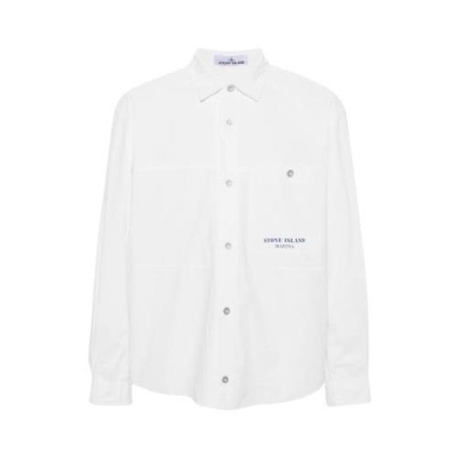 Wit Marina Overshirt Katoenen Canvas Stone Island , White , Heren