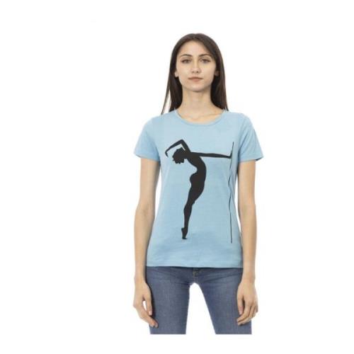 Korte Mouw Ronde Hals T-shirt - Voorkant Print Trussardi , Blue , Dame...