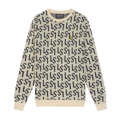 Monogram Gebreide Crew Neck Trui Lyle & Scott , Beige , Heren