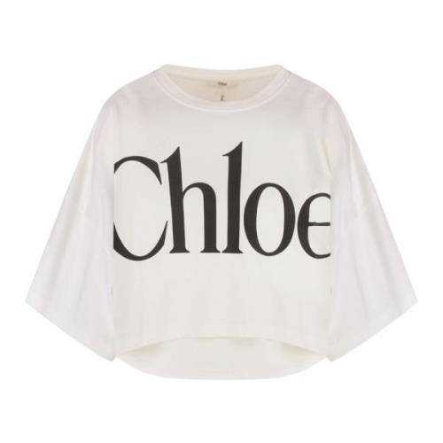 Cropped Logo Detail T-Shirt Chloé , White , Dames