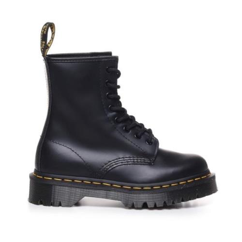 Zwarte Leren Laarzen met Ronde Neus Dr. Martens , Black , Heren