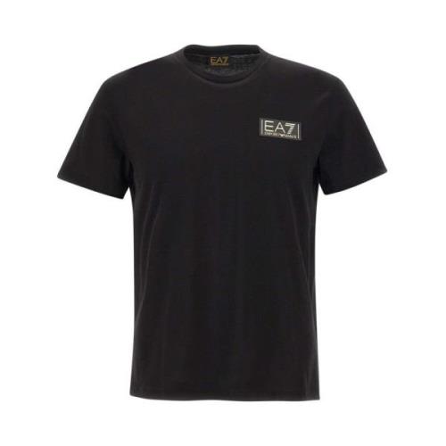 Heren Zwart Katoenen T-Shirt met 3D Logo Emporio Armani EA7 , Black , ...