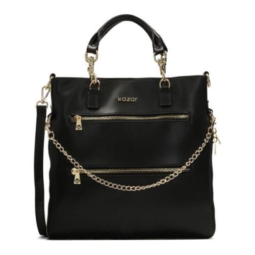 Zwarte leren handtas met kettingen Kazar , Black , Dames