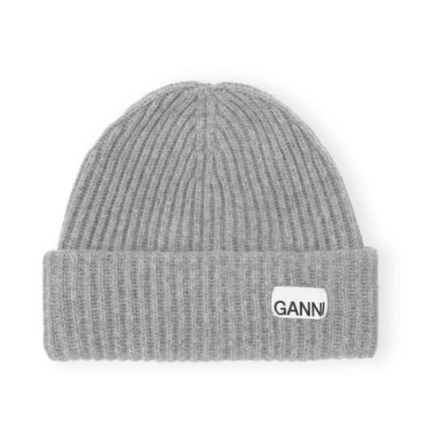 Gestructureerde Rib Beanie Ganni , Gray , Unisex