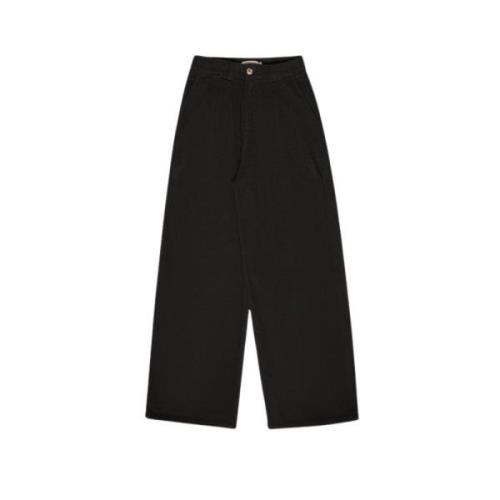 Corduroy Straight Cut Pants Graphite The New Society , Black , Dames