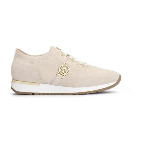 Dames beige suède sneakers versierd met een monogram Kazar , Beige , D...