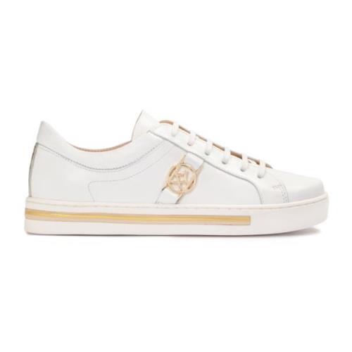 Witte leren sneakers met gouden elementen Kazar , White , Dames