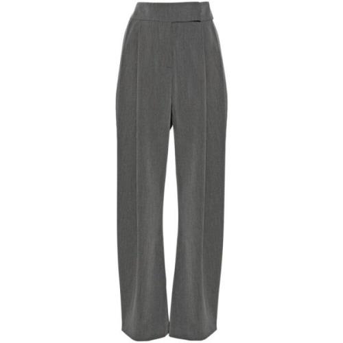 Grijze Wijde Pijp Broek Twill Weefsel Pinko , Gray , Dames