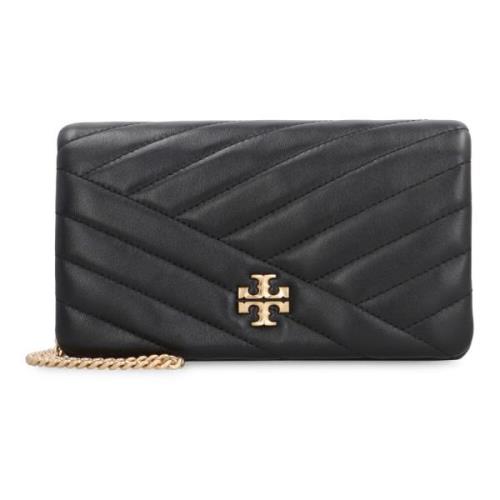 Gestikt Leren Kettingportemonnee Tory Burch , Black , Dames