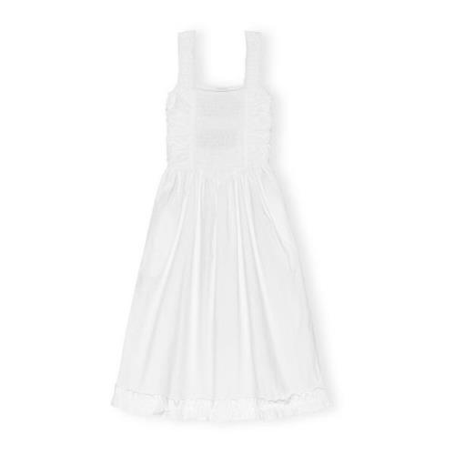 Poplin Midi Strap Jurk Ganni , White , Dames