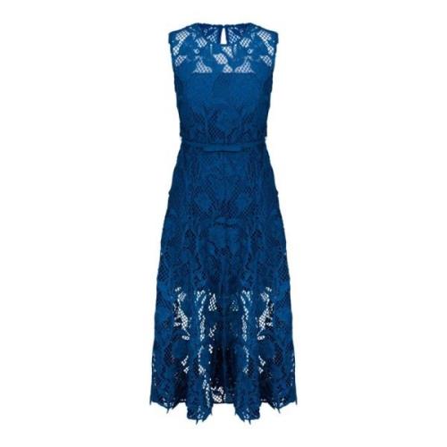 Blauwe Kant Midi Jurk Self Portrait , Blue , Dames