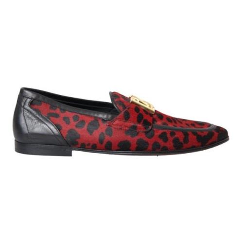 Leopard Loafers Rood Zwart Formele Heren Schoenen Dolce & Gabbana , Re...