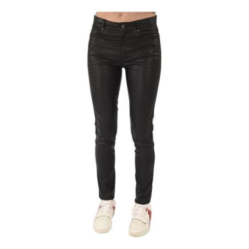 Zwarte Stretch Lamsskin Broek La Canadienne , Black , Dames