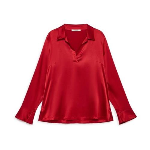 Elegant Silk Satin Shirt Maliparmi , Red , Dames