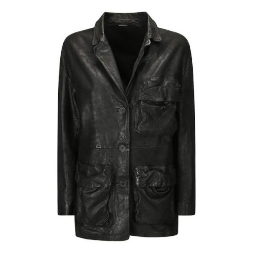 Stijlvol leren jack met klepzakken Salvatore Santoro , Black , Dames