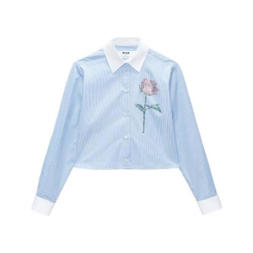 Blauw Gestreept Bloemenoverhemd Msgm , Blue , Dames