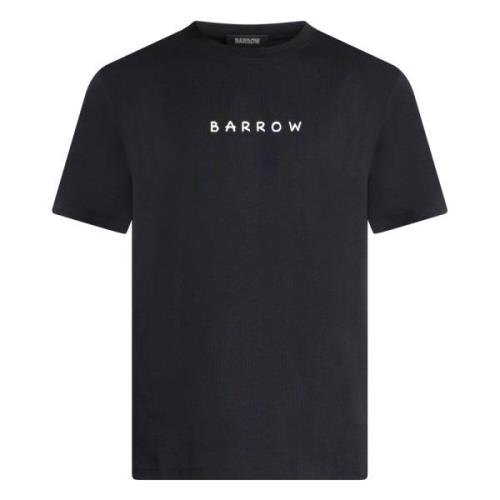 Zwart Crew Neck T-shirt met Velvet Logo Barrow , Black , Heren