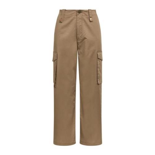 Stone-Washed Cotton Cargo Trousers Maliparmi , Beige , Dames