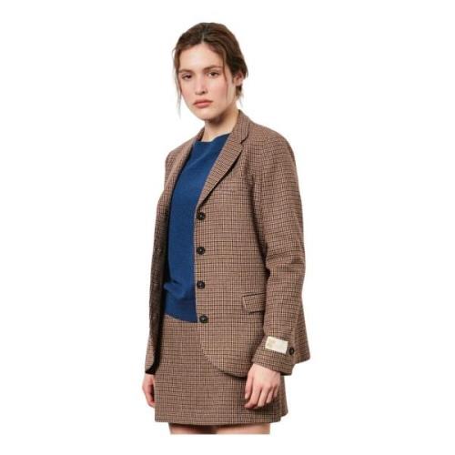 Houndstooth Blazer voor Moderne Vrouwen Massimo Alba , Brown , Dames