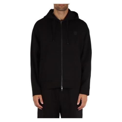 Katoenen Zip Hoodie met Voorlogo Patch Armani Exchange , Black , Heren