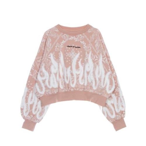 Bandana Print Crop Hoodie Sweatshirt Vision OF Super , Pink , Dames