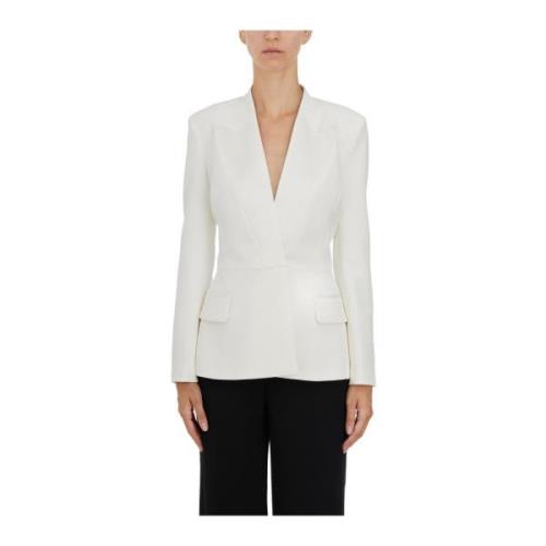 Dubbel-Breasted Blazer met Satijnen Revers Elisabetta Franchi , White ...