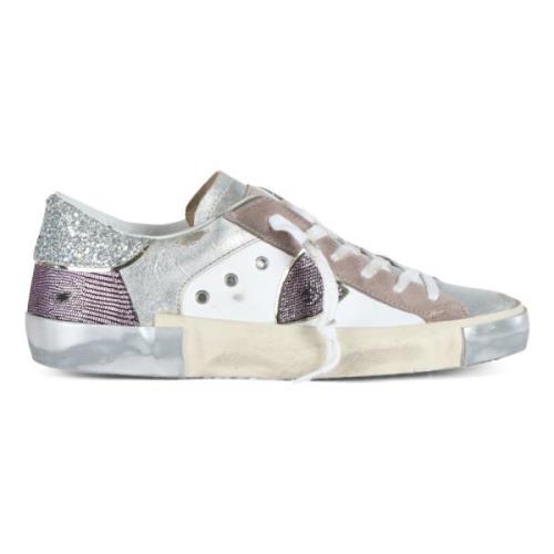 Glitter Leren en Stoffen Sneakers Philippe Model , Gray , Dames