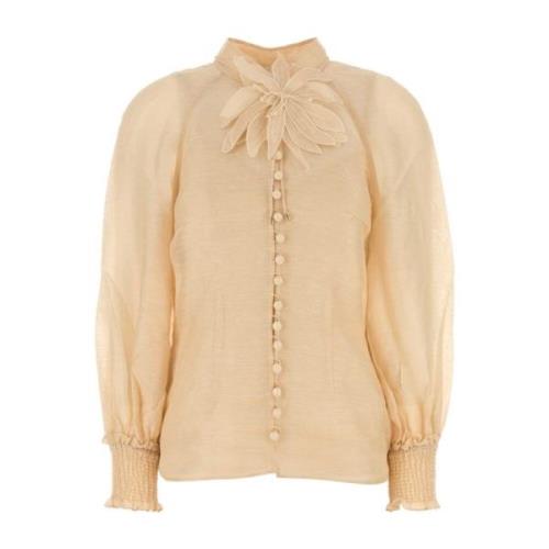 Roze Linnen Blend Illustratie Blouse Zimmermann , Beige , Dames