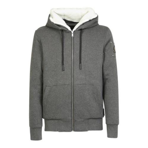 Grijs/Wit Logo Hoodie met Ritssluiting Moose Knuckles , Gray , Heren