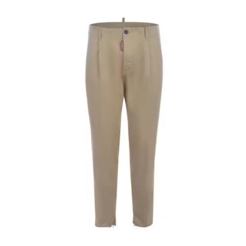 Katoenen Broek met Logodetail Dsquared2 , Beige , Heren