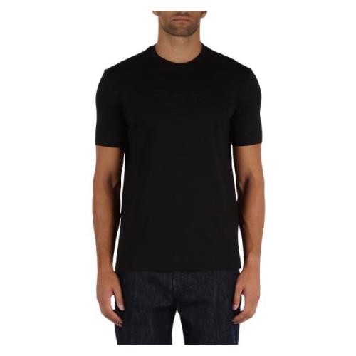 Katoenen Logo Geborduurd T-shirt Emporio Armani , Black , Heren