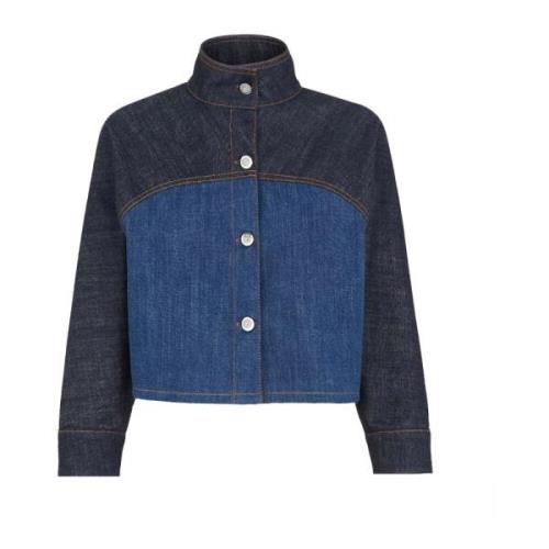 Bicolor Denim Crop Jacket Fendi , Blue , Dames