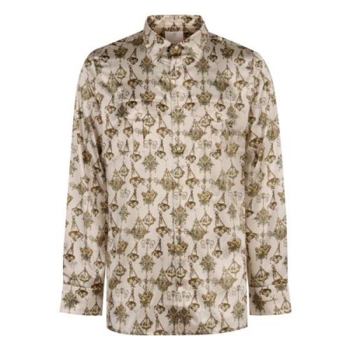 Zijden Shirt met Kandelaarprint Givenchy , Beige , Heren