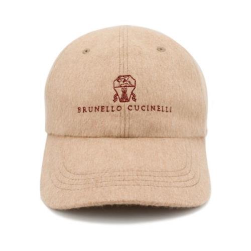 Luxe Cashmere Cap met Logo Borduurwerk Brunello Cucinelli , Brown , He...