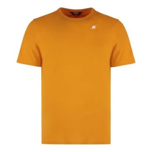 Katoenen Crew-Neck T-shirt met Logo Patch K-Way , Orange , Heren