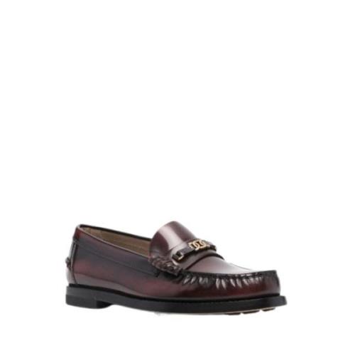 Leren Loafers met Gouden Hardware Tod's , Red , Dames