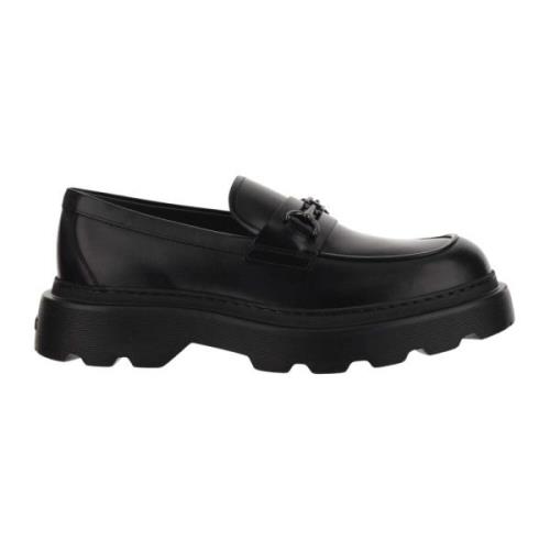 Zwarte Kalfsleren Loafers Dikke Zool Tod's , Black , Heren