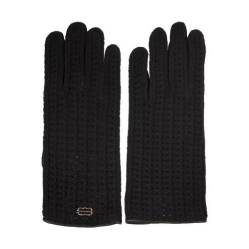 Zwarte Leren Cashmere Gebreide Handschoenen met Strass Agnona , Black ...