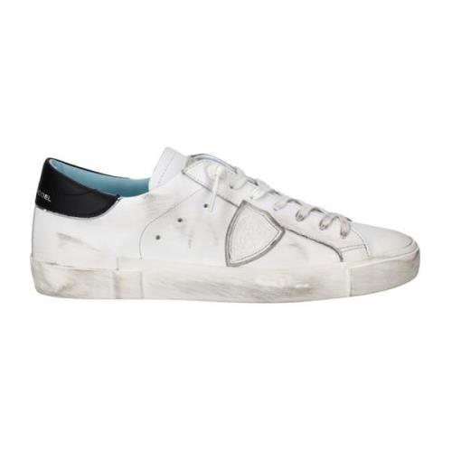 Wit Zwart Leren Sneakers Philippe Model , White , Heren