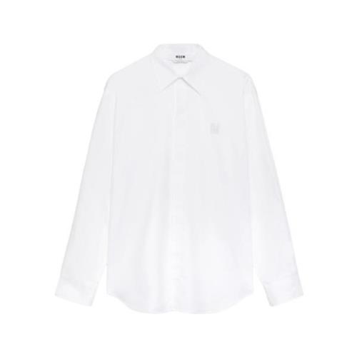 Klassieke Witte Shirt Logo Voorzijde Gebogen Zoom Msgm , White , Heren