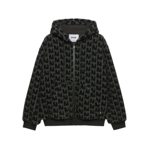 Zwarte Rits Jas Monogram Ontwerp Msgm , Black , Heren