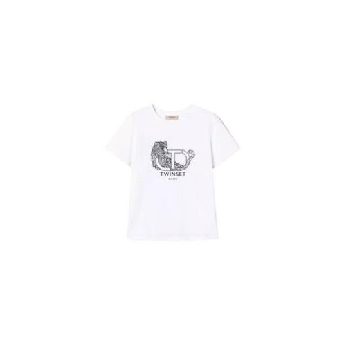 Geborduurd Logo en Jaguar T-shirt Twinset , White , Dames