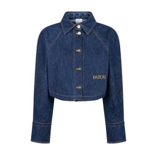 Geborduurde Blauwe Denim Cropped Shirt Patou , Blue , Dames