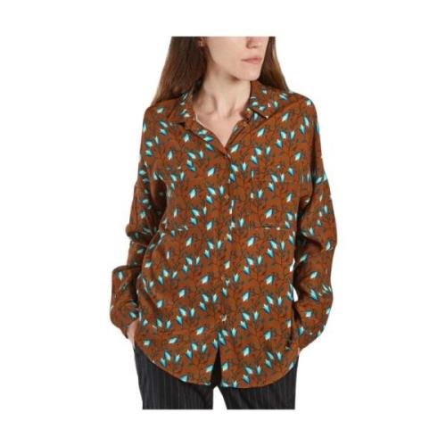 Viscose Print Shirt met Oversized Pasvorm Tinsels , Brown , Dames