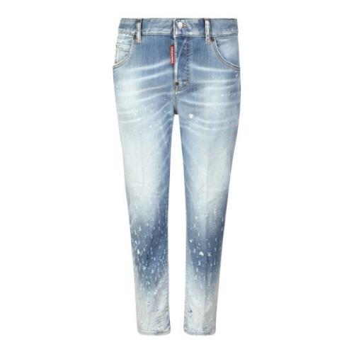 Blauwe Distressed Skinny Leren Jeans Dsquared2 , Blue , Dames