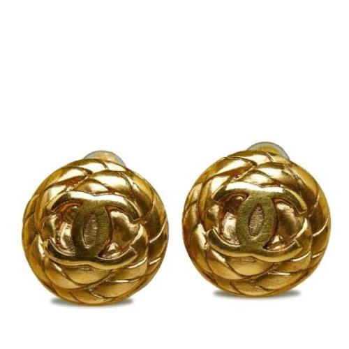 Pre-owned Metal earrings Chanel Vintage , Yellow , Dames