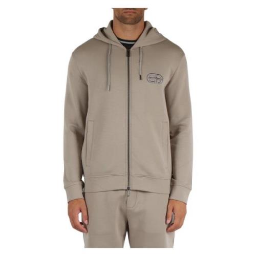 Katoenen Hoodie met Rits en Logo Emporio Armani , Beige , Heren